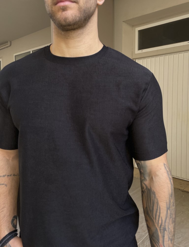 Marrakech ανδρική μαύρη ανάγλυφη κοντομάνικη μπλούζα TST2420 φωτογραφία